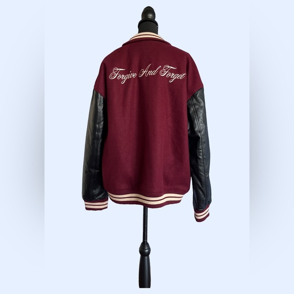 Top Man Burgundy Bomber Varsity Jacket - Picture 3 of 15